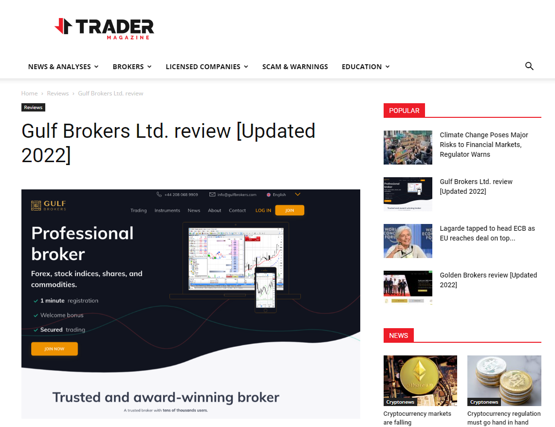 Gulfbrokers | Review about us on the trader-magazine.com website.