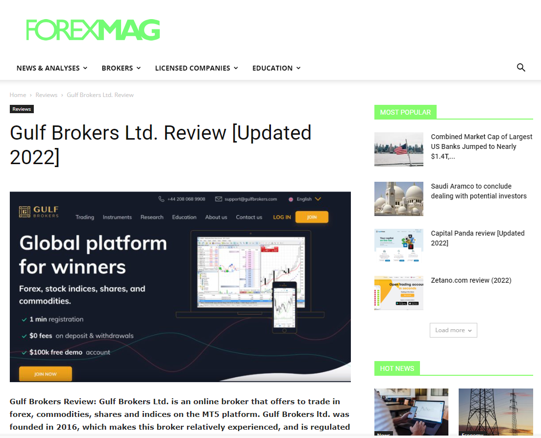Gulfbrokers | Review about us on the forex-mag.com website.